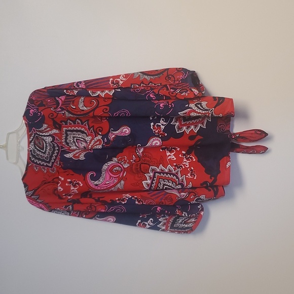 Peter Nygard Paisley Print Slit Sleeve Tie Front  Blouse  Size 16 - Picture 7 of 8